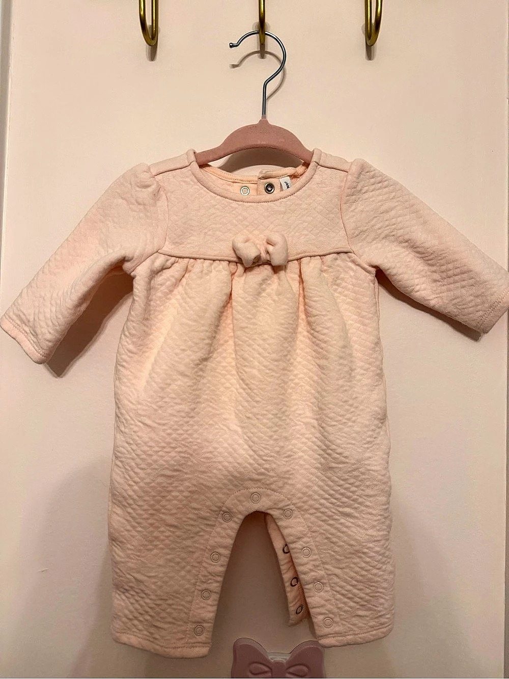 Janie and Jack Baby Quilted Bow One-Piece Pink Footie